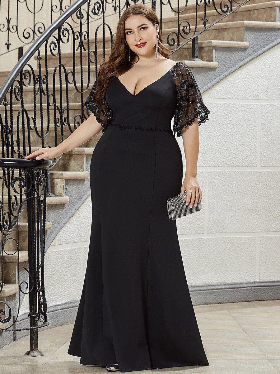 Taille personnalisée Robe de Soirée Sirène Moulante Sexy à Col en V #Couleur_Bordeaux Taille personnalisée Robe de Soirée Sirène Moulante Sexy à Col en V