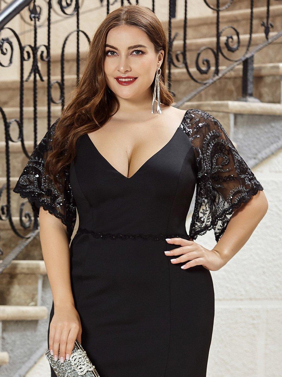 Taille personnalisée Robe de Soirée Sirène Moulante Sexy à Col en V #Couleur_Bordeaux Taille personnalisée Robe de Soirée Sirène Moulante Sexy à Col en V