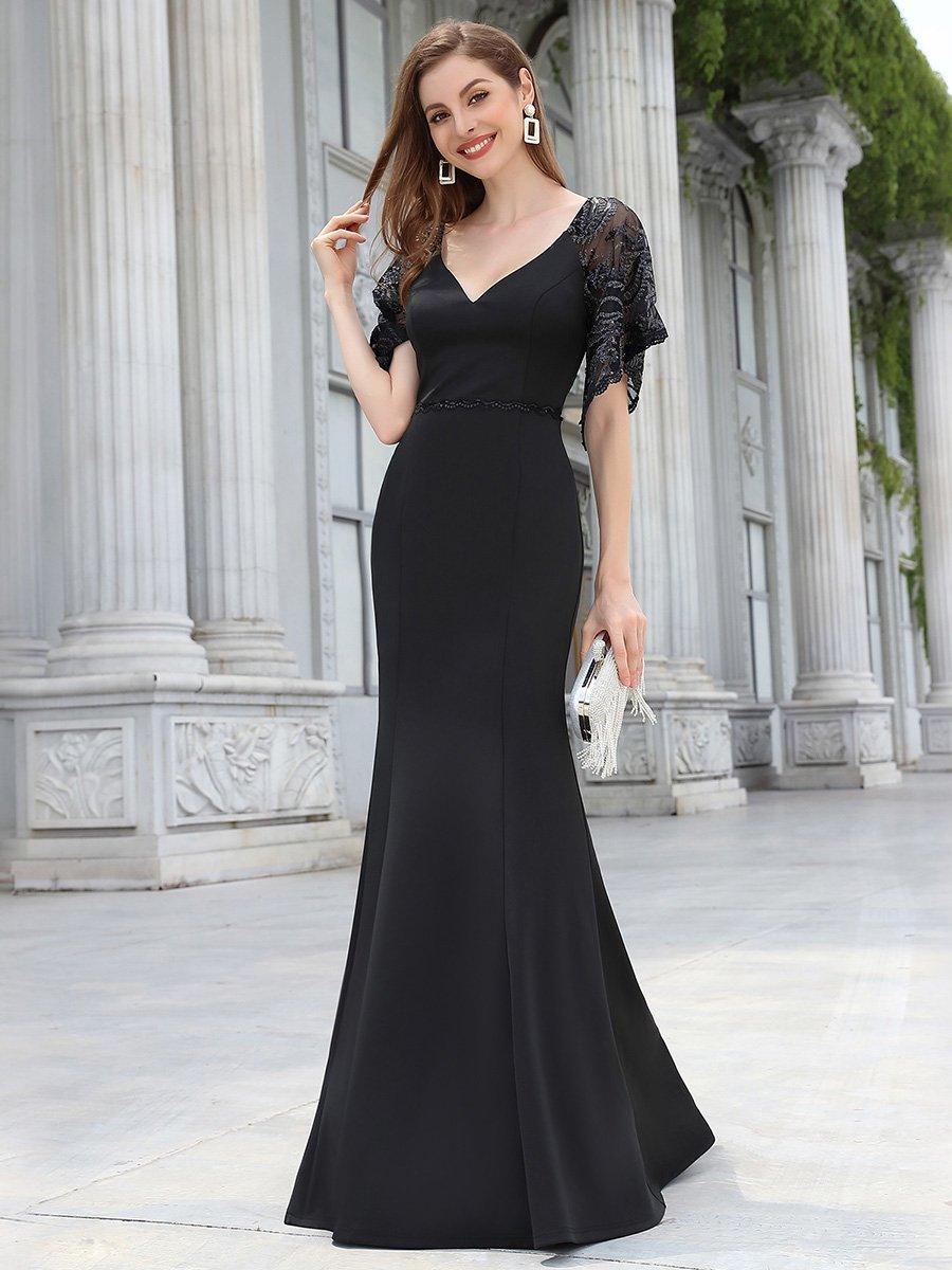 Taille personnalisée Robe de Soirée Sirène Moulante Sexy à Col en V #Couleur_Bordeaux Taille personnalisée Robe de Soirée Sirène Moulante Sexy à Col en V
