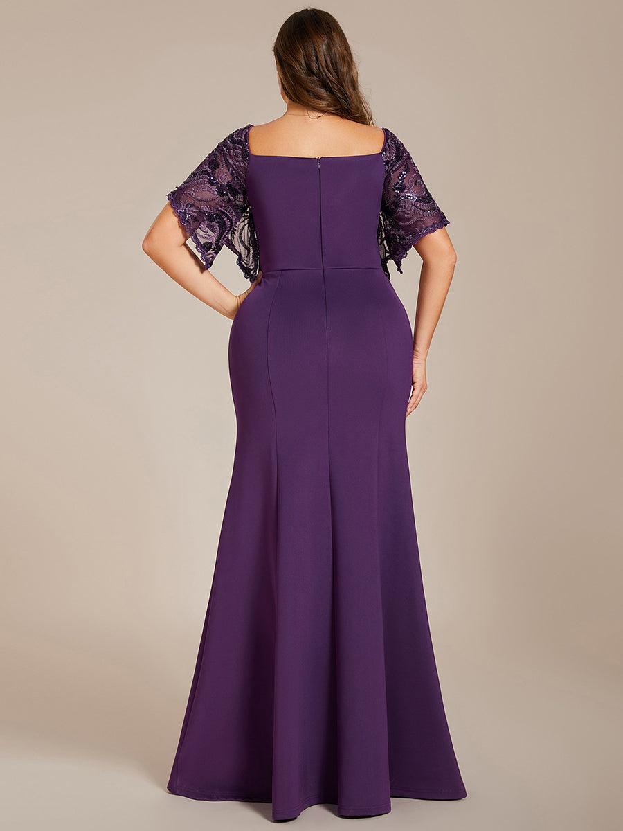 Robe de Soirée Grande Taille Sirène Moulante Sexy à Manches évasée #Couleur_Violet Fonce