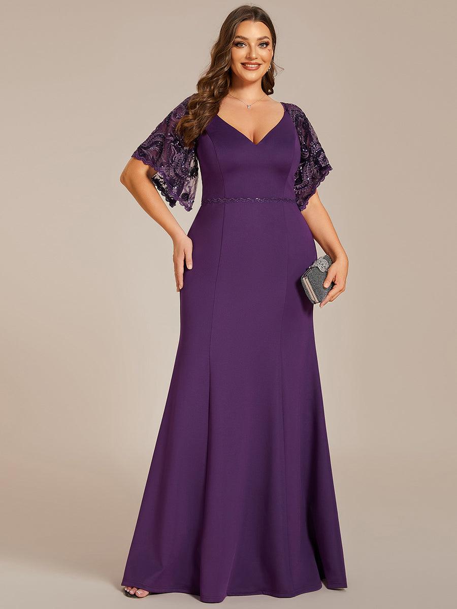 Robe de Soirée Grande Taille Sirène Moulante Sexy à Manches évasée #Couleur_Noir Robe de Soirée Grande Taille Sirène Moulante Sexy à Manches évasée