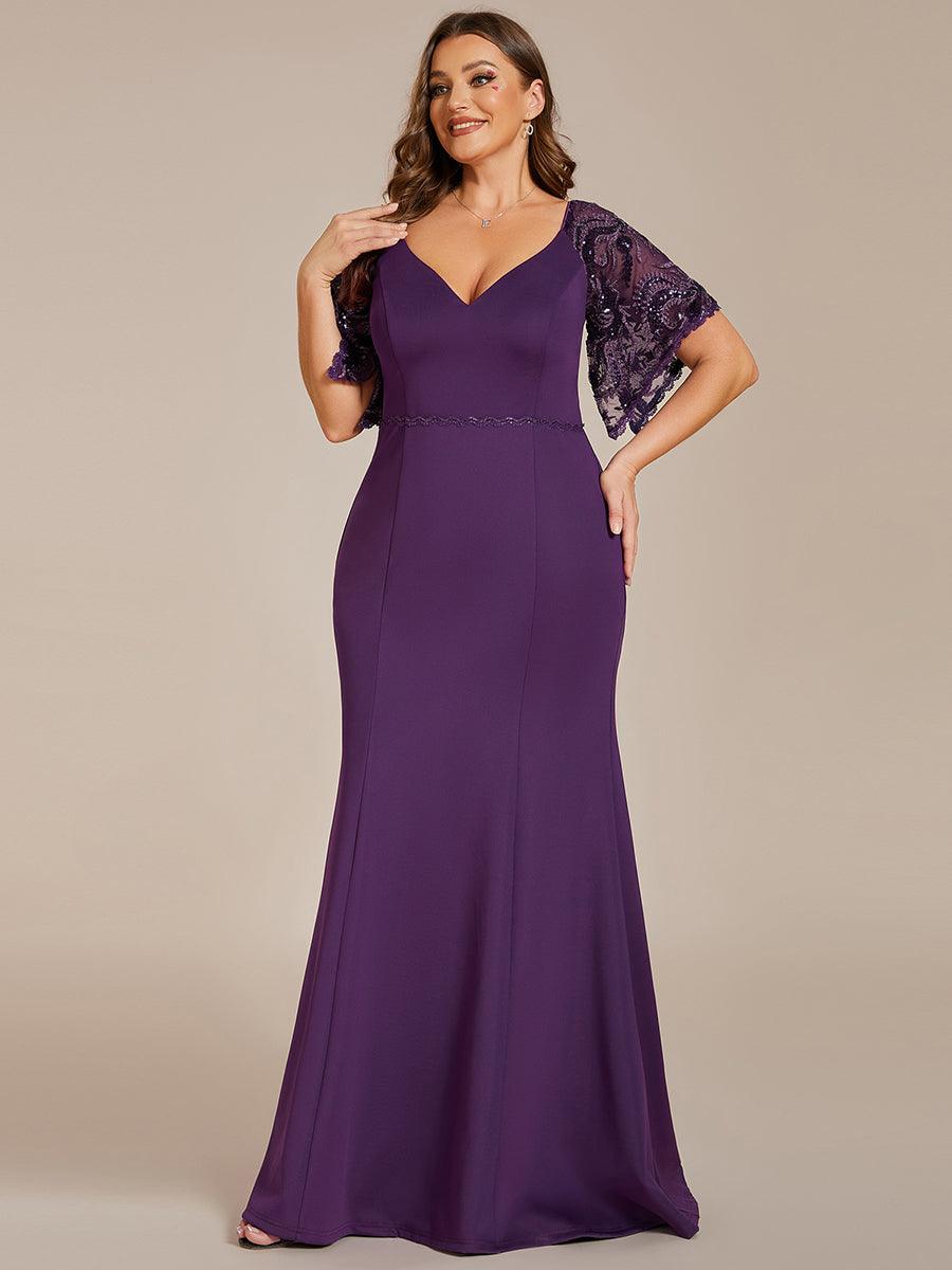 Robe de Soirée Grande Taille Sirène Moulante Sexy à Manches évasée #Couleur_Noir Robe de Soirée Grande Taille Sirène Moulante Sexy à Manches évasée