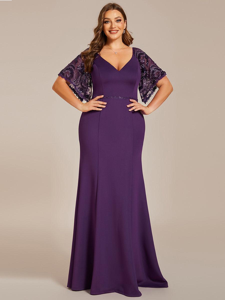 Robe de Soirée Grande Taille Sirène Moulante Sexy à Manches évasée #Couleur_Noir Robe de Soirée Grande Taille Sirène Moulante Sexy à Manches évasée