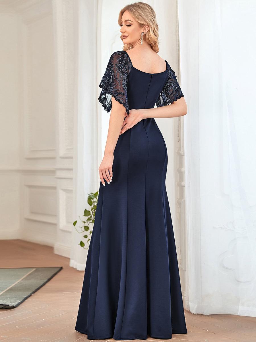 Taille personnalisée Robe de Soirée Sirène Moulante Sexy à Col en V #Couleur_Bordeaux Taille personnalisée Robe de Soirée Sirène Moulante Sexy à Col en V