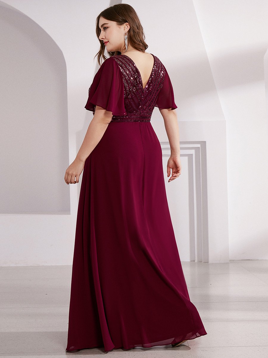 Robe de Soirée Longue Chiffon à Sequins avec Taille Empire #Couleur_Bordeaux Robe de Soirée Longue Chiffon à Sequins avec Taille Empire