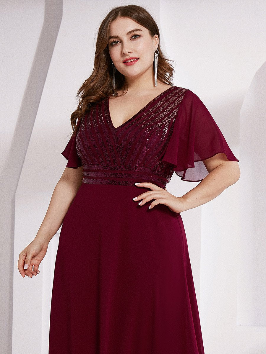 Robe de Soirée Longue Chiffon à Sequins avec Taille Empire #Couleur_Bordeaux Robe de Soirée Longue Chiffon à Sequins avec Taille Empire