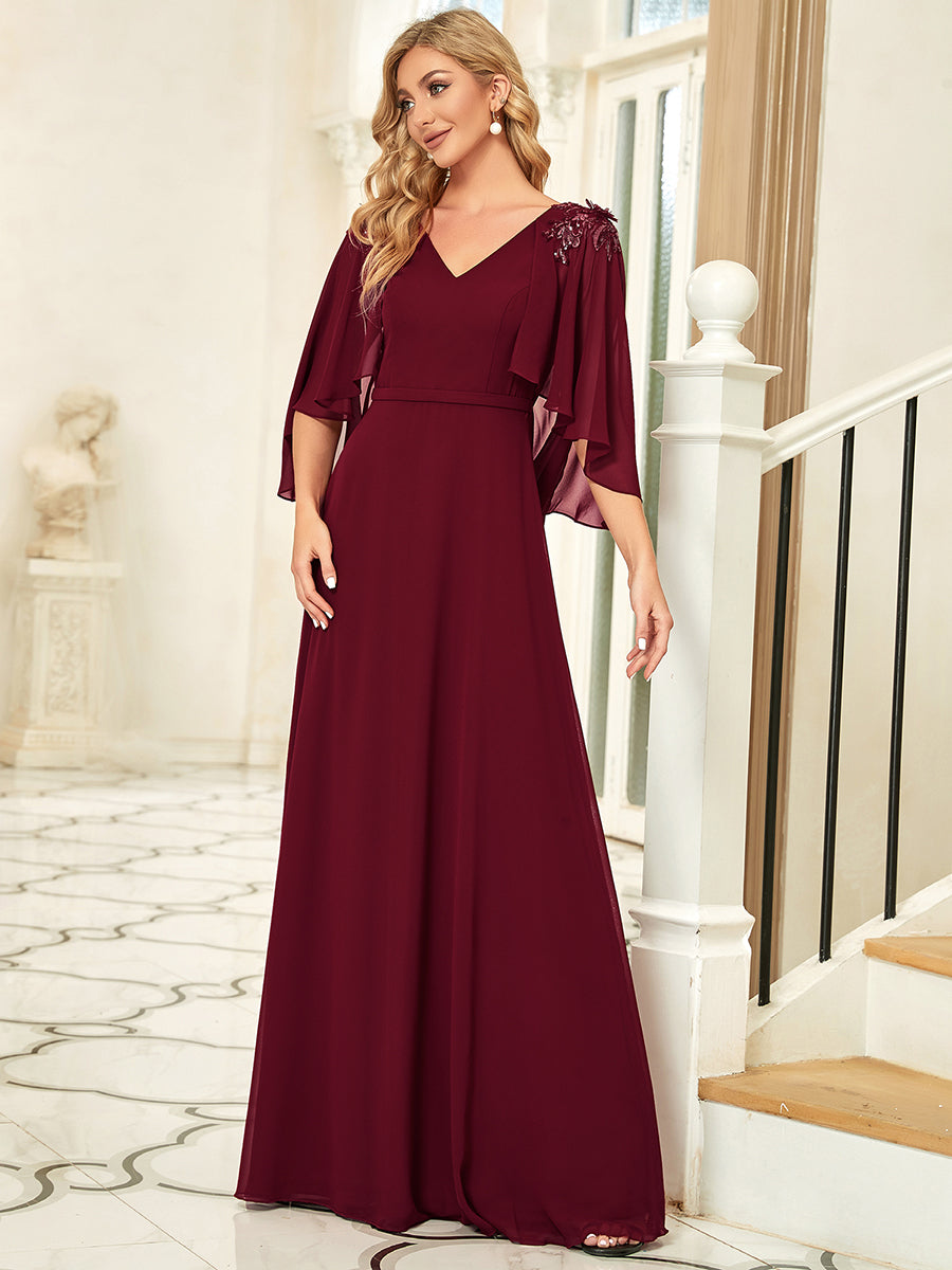 Taille personnalisée Robe de Demoiselle d'Honneur élégante en Mousseline #Couleur_Bordeaux Taille personnalisée Robe de Demoiselle d'Honneur élégante en Mousseline
