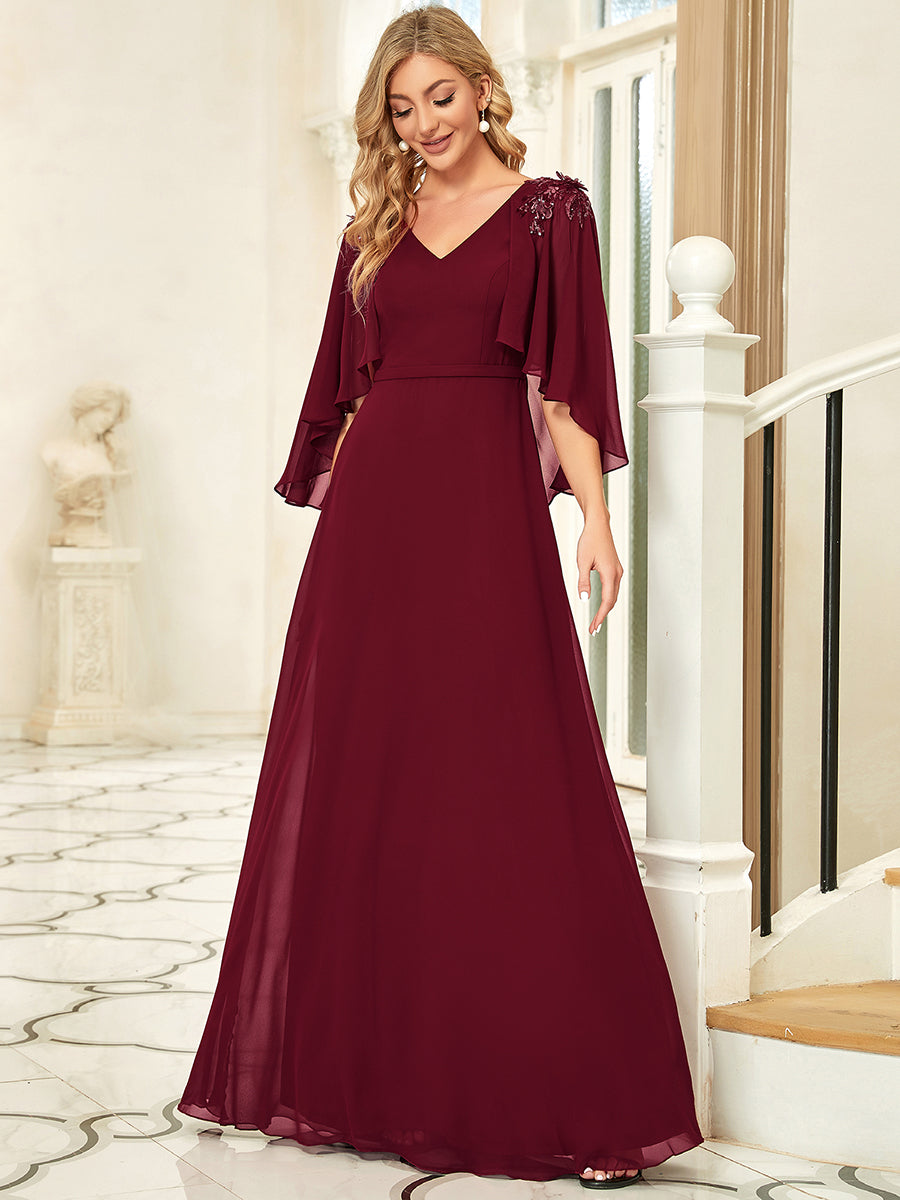 Taille personnalisée Robe de Demoiselle d'Honneur élégante en Mousseline #Couleur_Bordeaux Taille personnalisée Robe de Demoiselle d'Honneur élégante en Mousseline