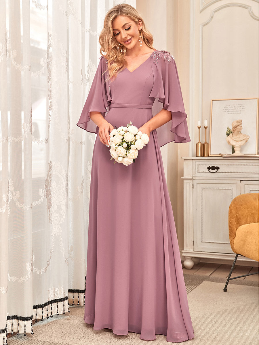 Taille personnalisée Robe de Demoiselle d'Honneur élégante en Mousseline #Couleur_Bordeaux Taille personnalisée Robe de Demoiselle d'Honneur élégante en Mousseline