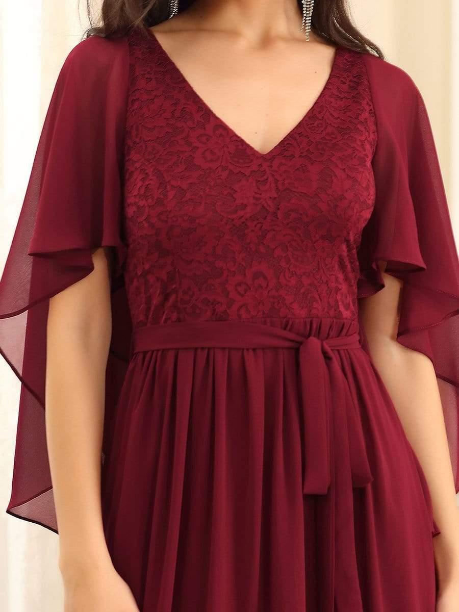 Taille personnalisée Robe de soirée élégante en mousseline à col en V profond #Couleur_Bordeaux Taille personnalisée Robe de soirée élégante en mousseline à col en V profond