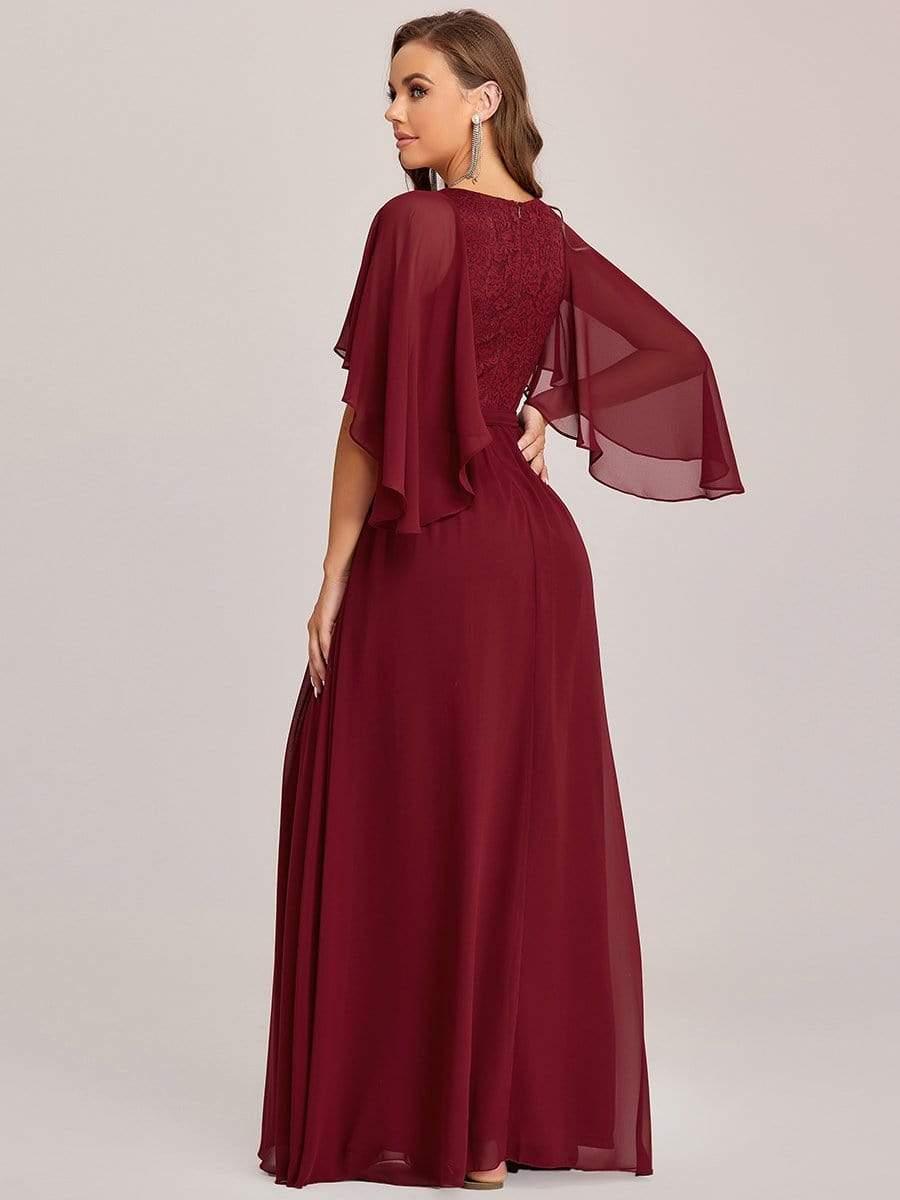 Taille personnalisée Robe de soirée élégante en mousseline à col en V profond #Couleur_Bordeaux Taille personnalisée Robe de soirée élégante en mousseline à col en V profond