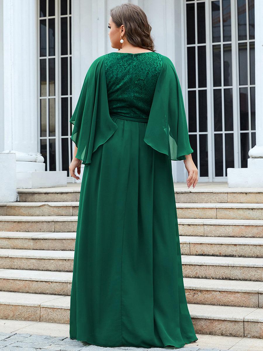 Robe de Soirée Grande Taille à Col en V Profond avec Dentelle #Couleur_Vert Fonce