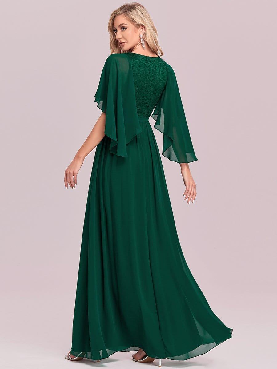 Robe de soirée élégante en mousseline de soie à col en V profond #Couleur_Vert Fonce