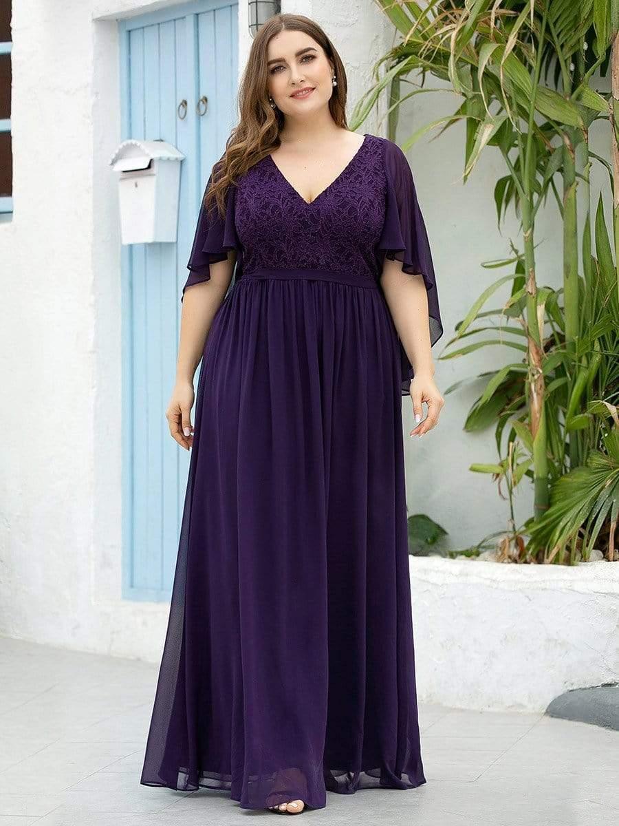 Taille personnalisée Robe de soirée élégante en mousseline à col en V profond #Couleur_Bordeaux Taille personnalisée Robe de soirée élégante en mousseline à col en V profond