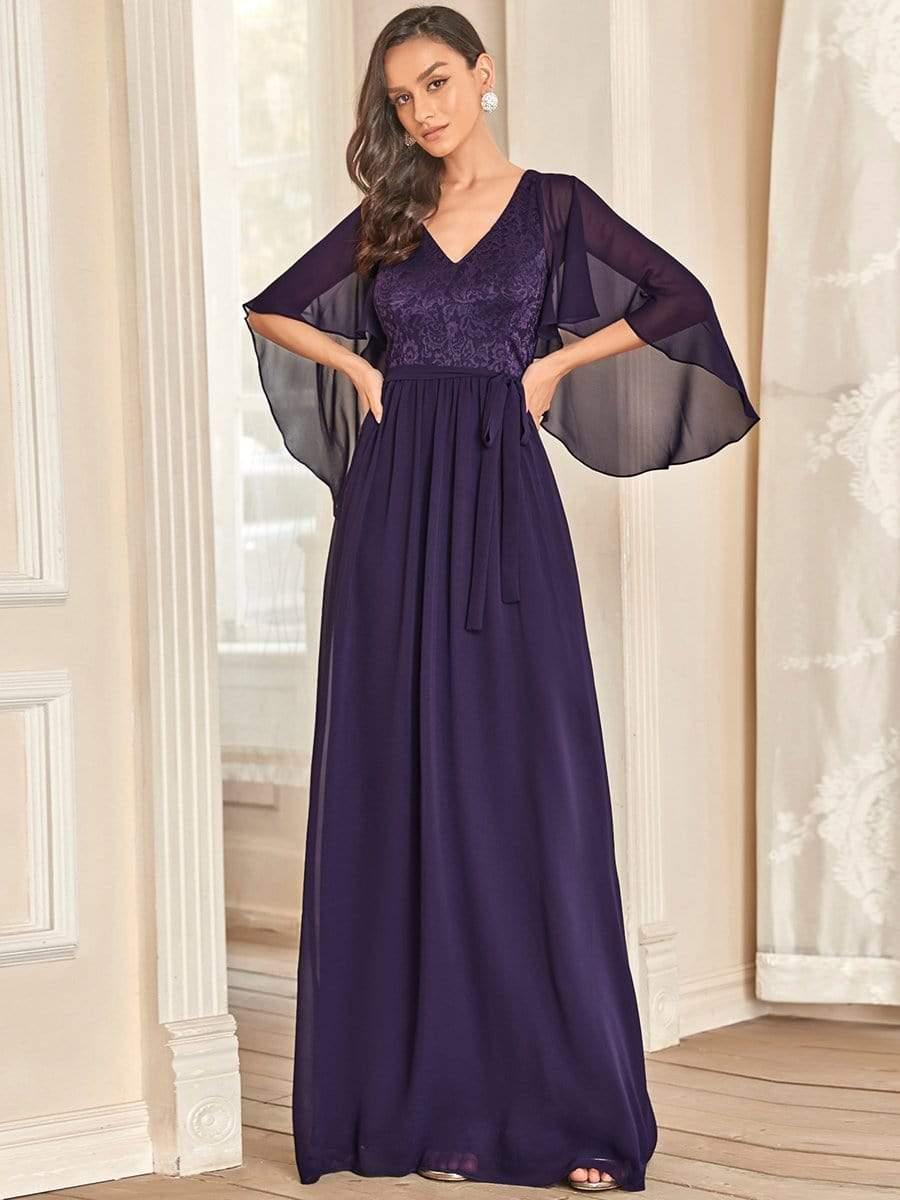 Taille personnalisée Robe de soirée élégante en mousseline à col en V profond #Couleur_Bordeaux Taille personnalisée Robe de soirée élégante en mousseline à col en V profond