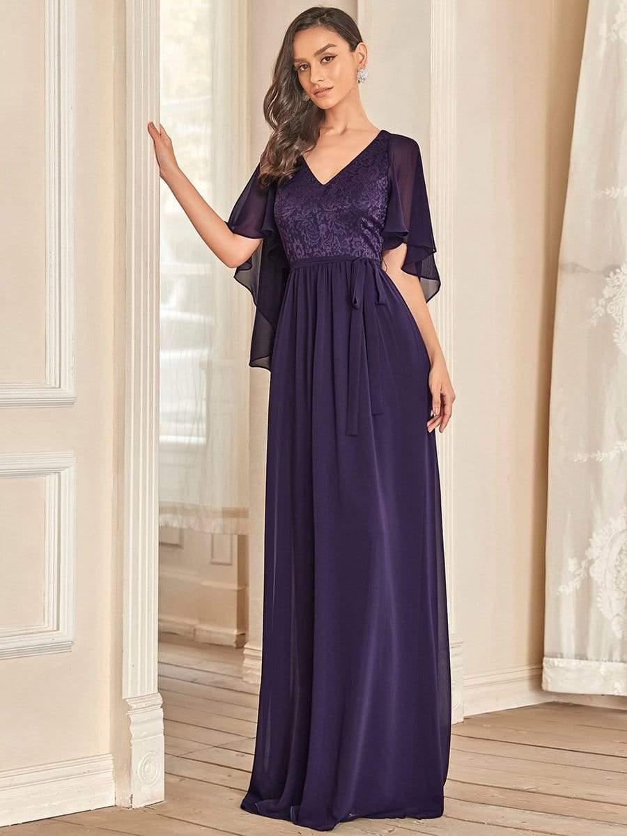 Taille personnalisée Robe de soirée élégante en mousseline à col en V profond #Couleur_Bordeaux Taille personnalisée Robe de soirée élégante en mousseline à col en V profond