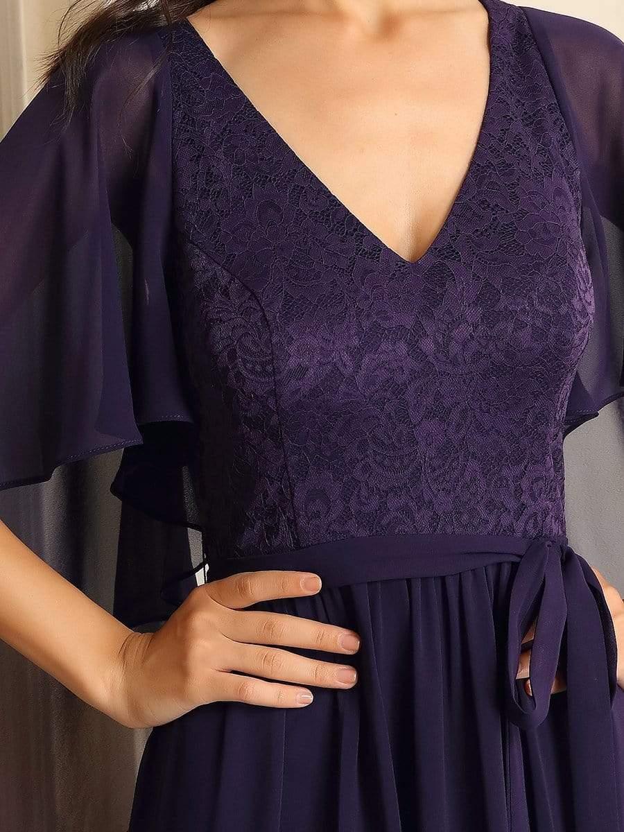 Taille personnalisée Robe de soirée élégante en mousseline à col en V profond #Couleur_Bordeaux Taille personnalisée Robe de soirée élégante en mousseline à col en V profond
