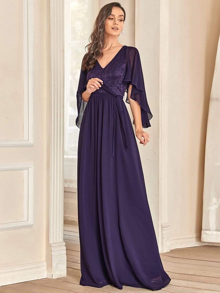 Taille personnalisée Robe de soirée élégante en mousseline à col en V profond #Couleur_Bordeaux Taille personnalisée Robe de soirée élégante en mousseline à col en V profond