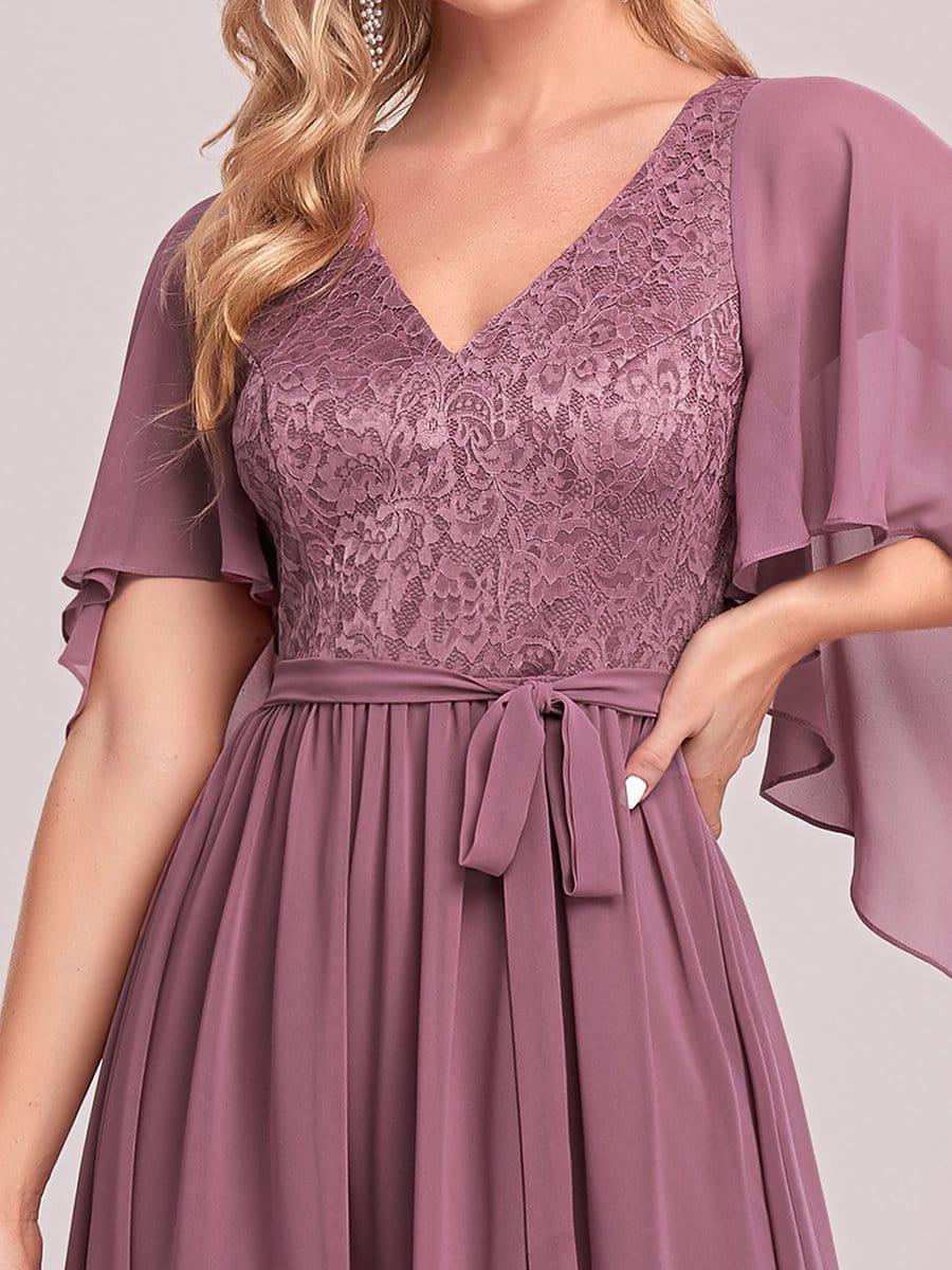 Taille personnalisée Robe de soirée élégante en mousseline à col en V profond #Couleur_Bordeaux Taille personnalisée Robe de soirée élégante en mousseline à col en V profond