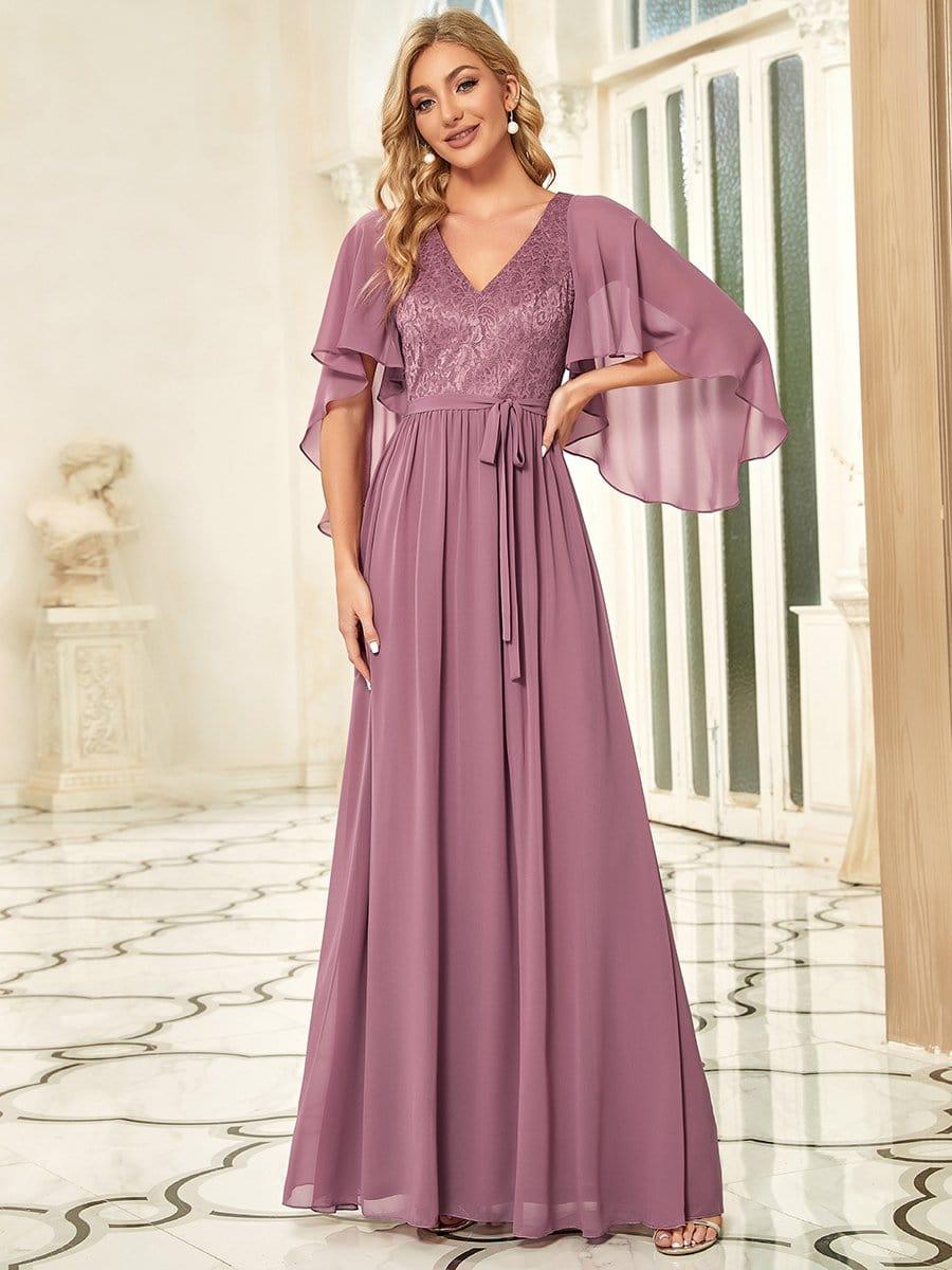 Taille personnalisée Robe de soirée élégante en mousseline à col en V profond #Couleur_Bordeaux Taille personnalisée Robe de soirée élégante en mousseline à col en V profond