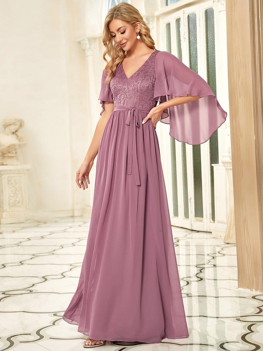 Taille personnalisée Robe de soirée élégante en mousseline à col en V profond #Couleur_Bordeaux Taille personnalisée Robe de soirée élégante en mousseline à col en V profond