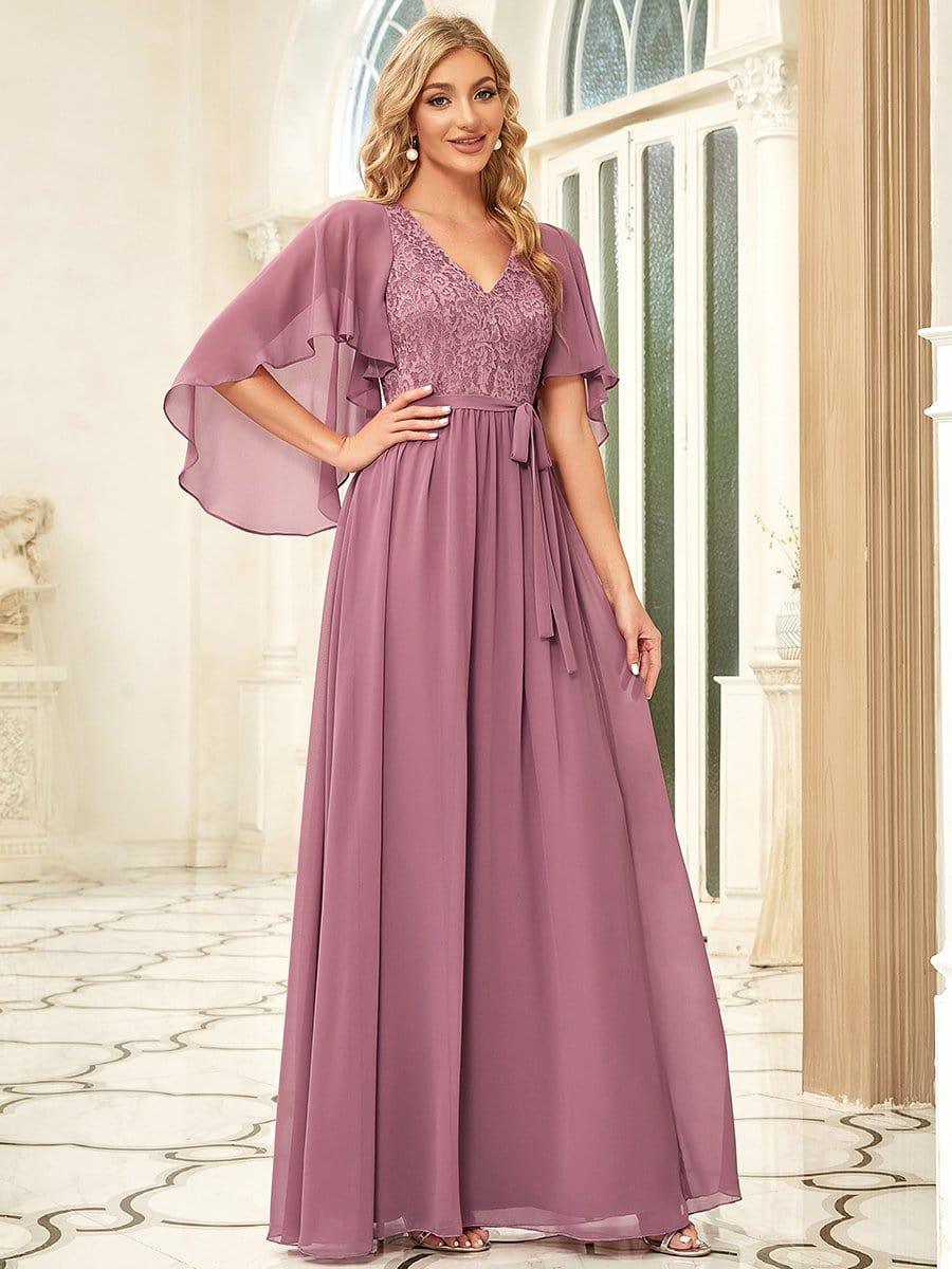 Taille personnalisée Robe de soirée élégante en mousseline à col en V profond #Couleur_Bordeaux Taille personnalisée Robe de soirée élégante en mousseline à col en V profond