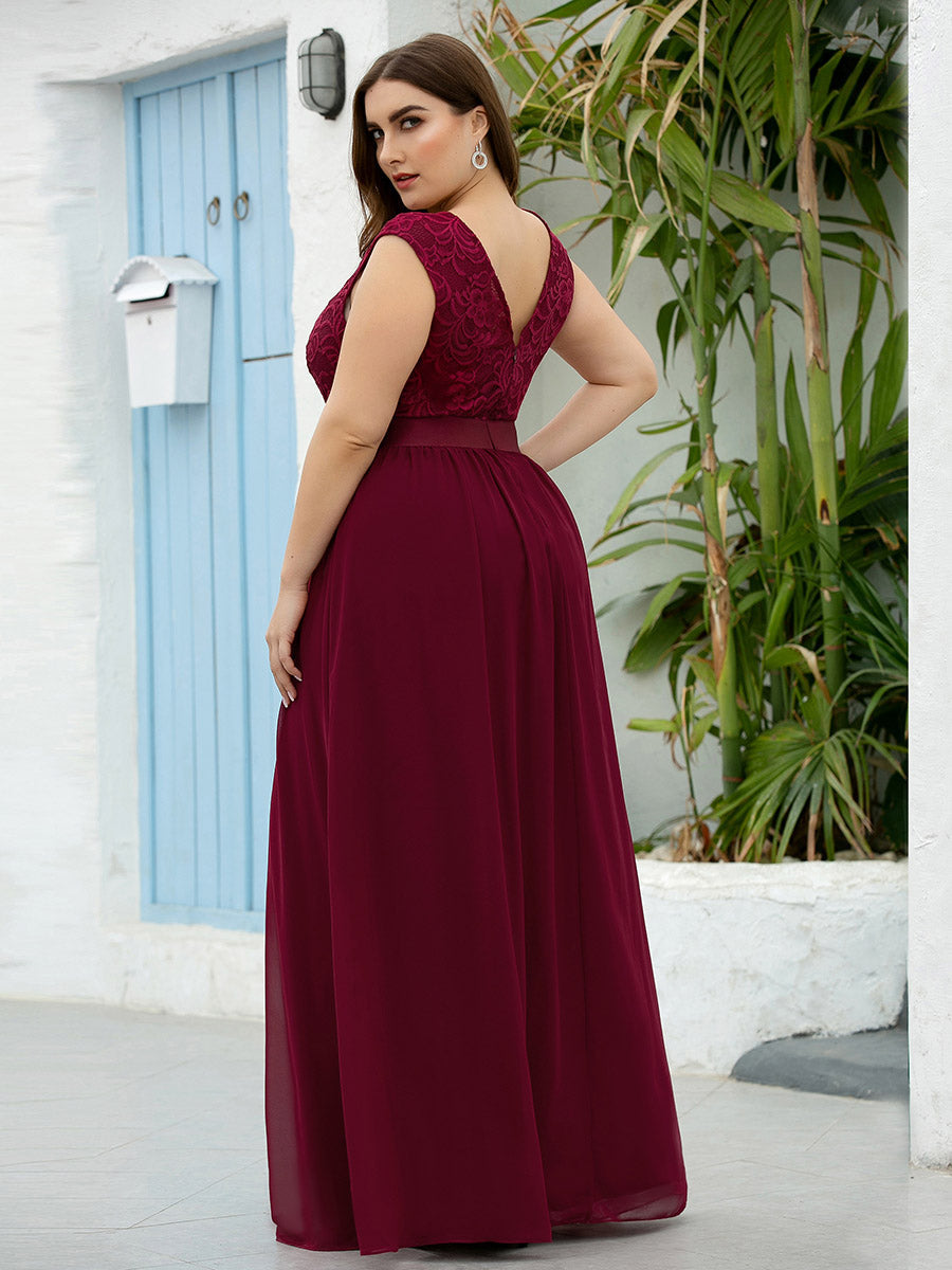 Taille personnalisée robe de demoiselle d'honneur classique à col rond et dos en dentelle #couleur_Rose Taille personnalisée robe de demoiselle d'honneur classique à col rond et dos en dentelle