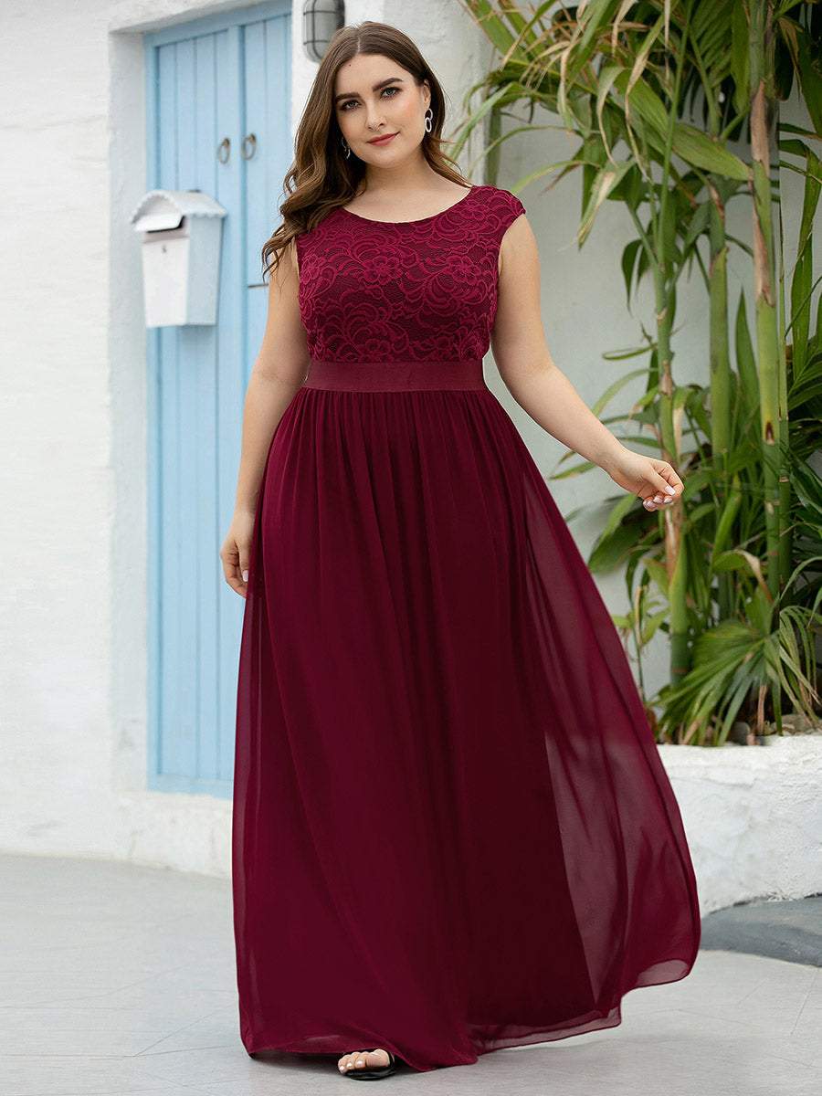 Taille personnalisée robe de demoiselle d'honneur classique à col rond et dos en dentelle #couleur_Rose Taille personnalisée robe de demoiselle d'honneur classique à col rond et dos en dentelle