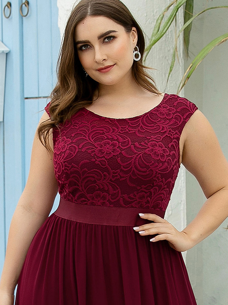 Taille personnalisée robe de demoiselle d'honneur classique à col rond et dos en dentelle #couleur_Rose Taille personnalisée robe de demoiselle d'honneur classique à col rond et dos en dentelle