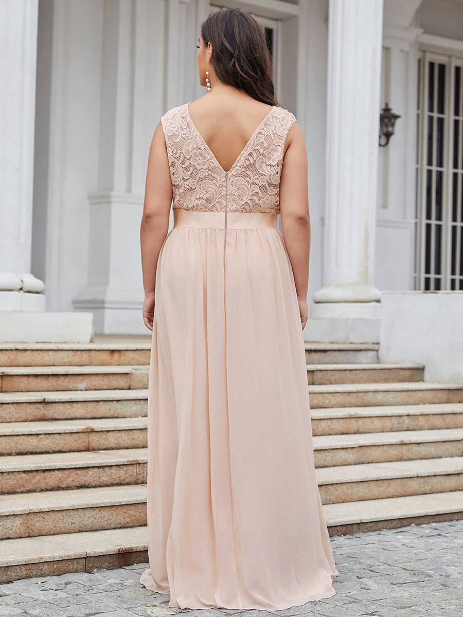 Taille personnalisée robe de demoiselle d'honneur classique à col rond et dos en dentelle #couleur_Rose Taille personnalisée robe de demoiselle d'honneur classique à col rond et dos en dentelle