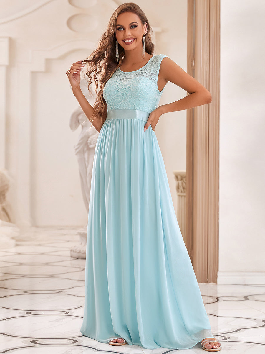 Taille personnalisée robe de demoiselle d'honneur classique à col rond et dos en dentelle #couleur_Rose Taille personnalisée robe de demoiselle d'honneur classique à col rond et dos en dentelle