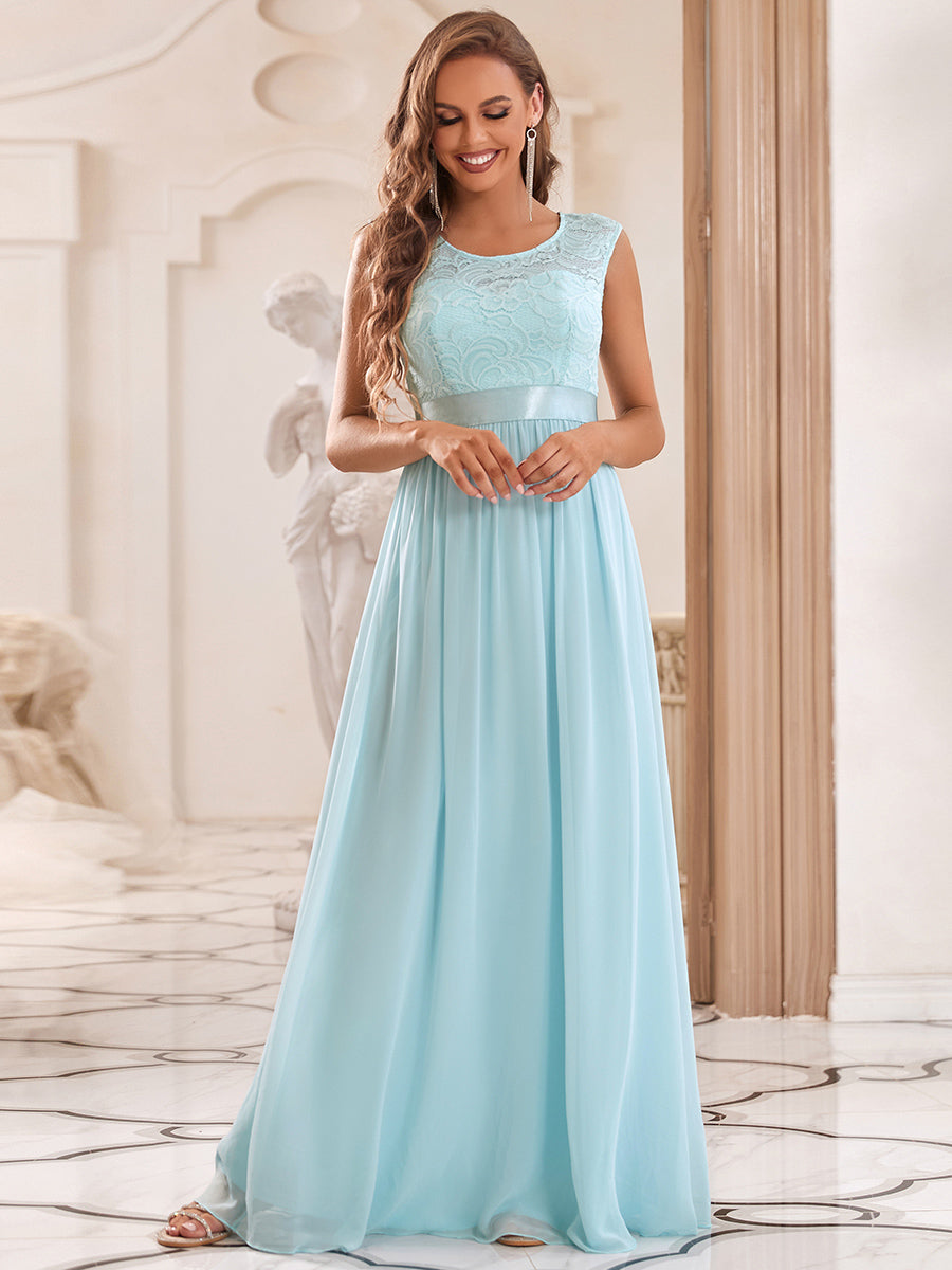 Taille personnalisée robe de demoiselle d'honneur classique à col rond et dos en dentelle #couleur_Rose Taille personnalisée robe de demoiselle d'honneur classique à col rond et dos en dentelle