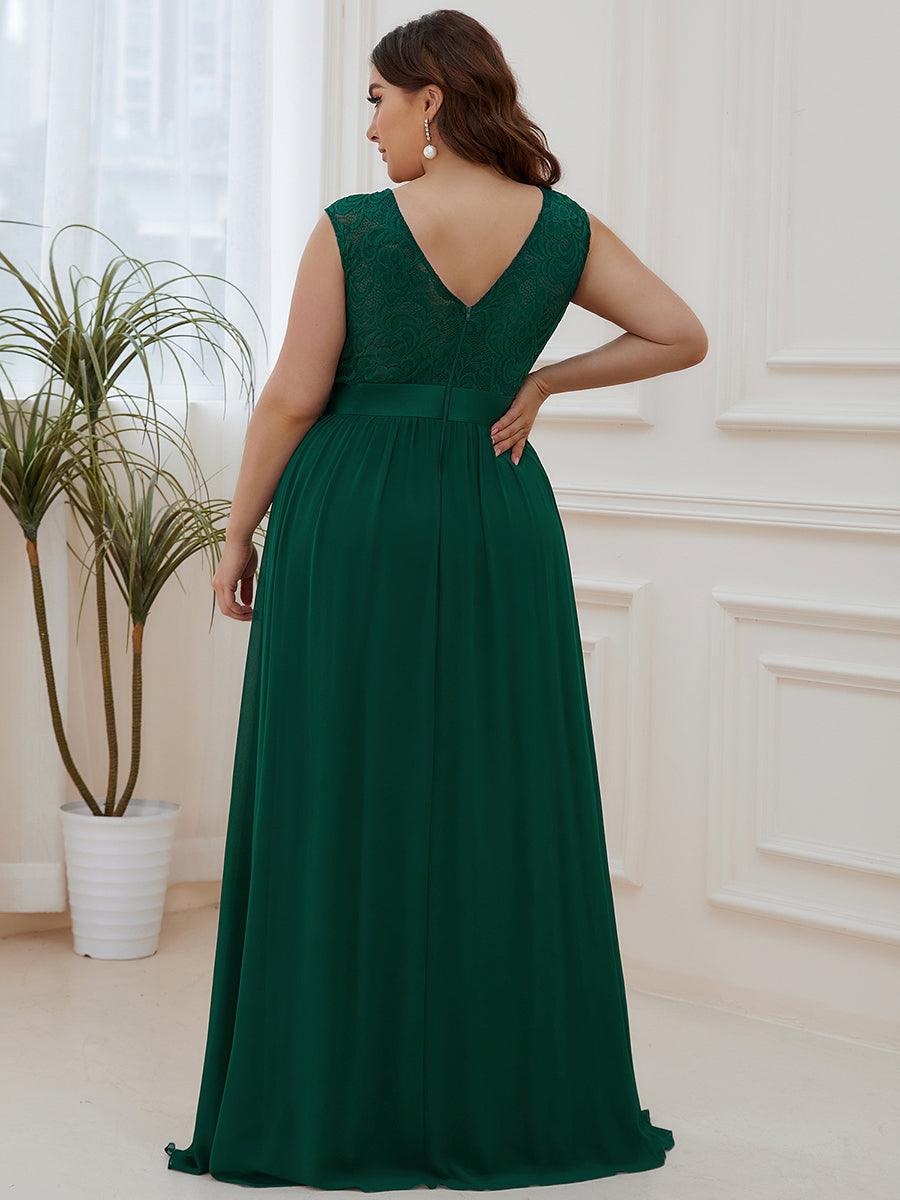 Robe Demoiselle d'Honneur Grande Taille avec Dos en V et Dentelle #Couleur_Vert Fonce