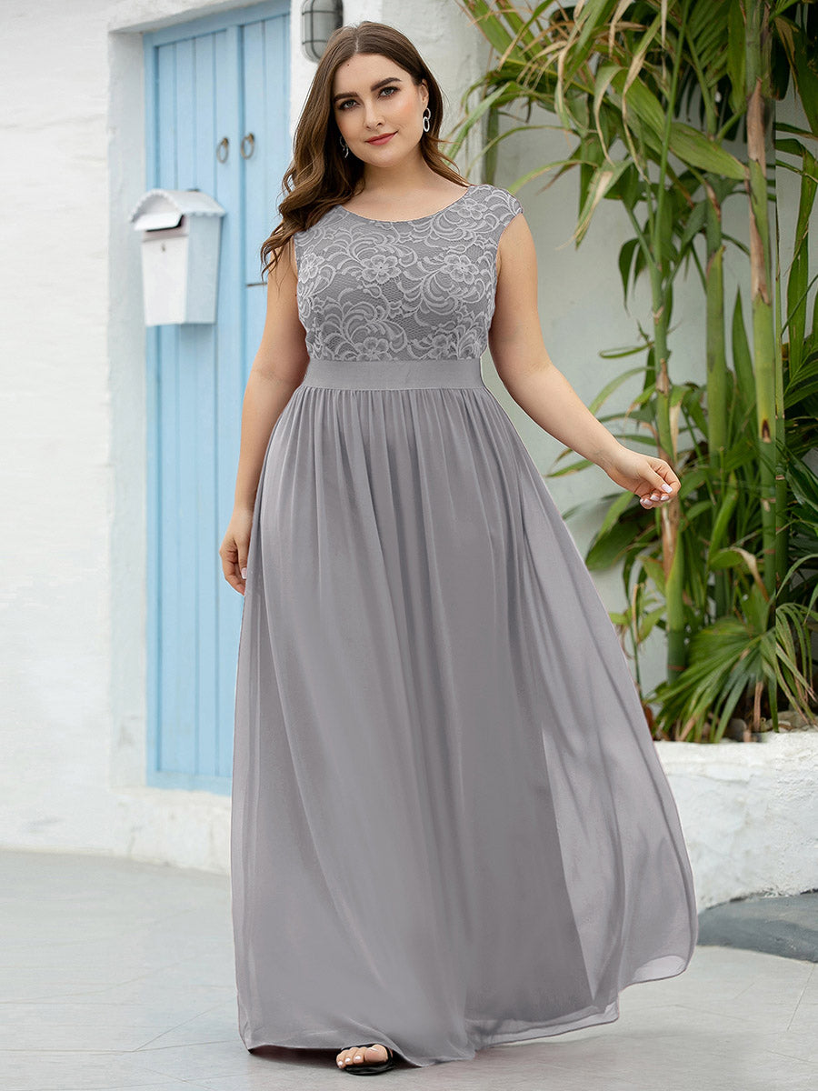 Taille personnalisée robe de demoiselle d'honneur classique à col rond et dos en dentelle #couleur_Rose Taille personnalisée robe de demoiselle d'honneur classique à col rond et dos en dentelle