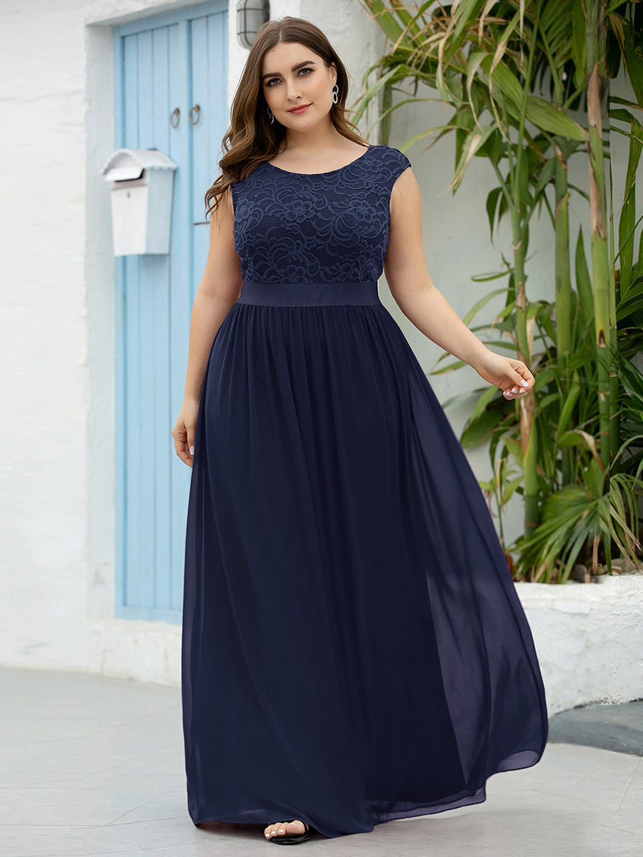 Taille personnalisée robe de demoiselle d'honneur classique à col rond et dos en dentelle #couleur_Rose Taille personnalisée robe de demoiselle d'honneur classique à col rond et dos en dentelle