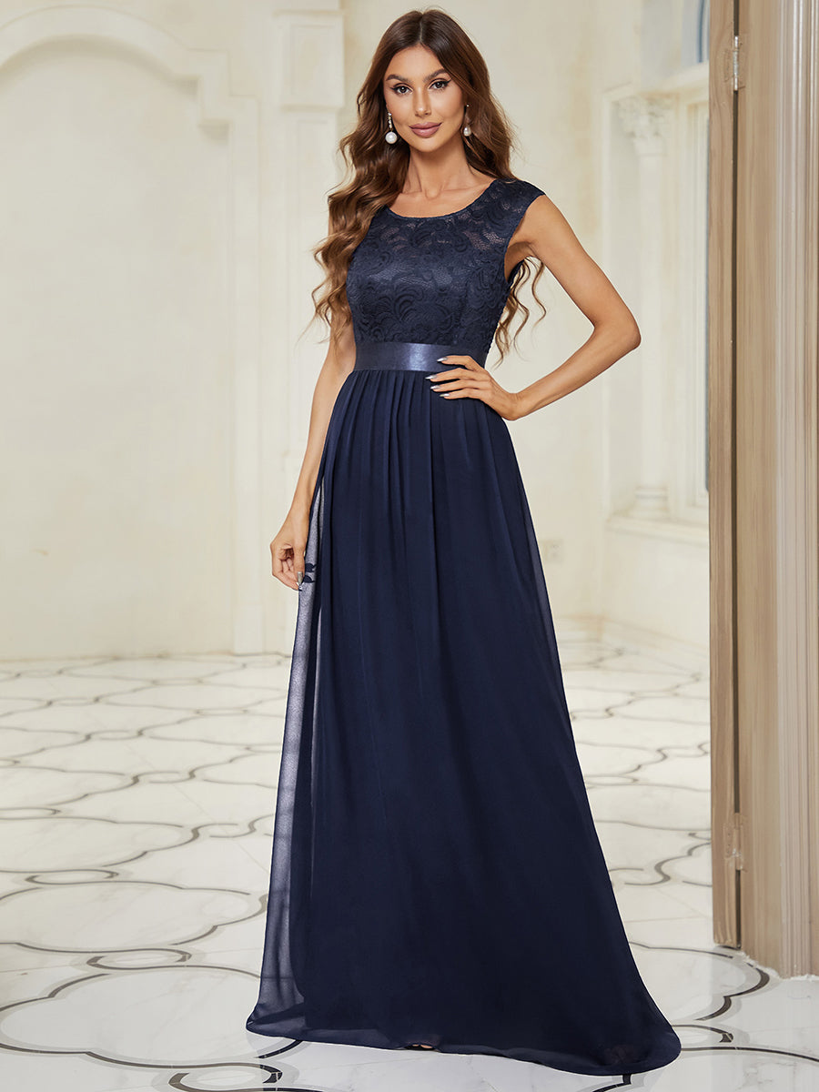 Taille personnalisée robe de demoiselle d'honneur classique à col rond et dos en dentelle #couleur_Rose Taille personnalisée robe de demoiselle d'honneur classique à col rond et dos en dentelle