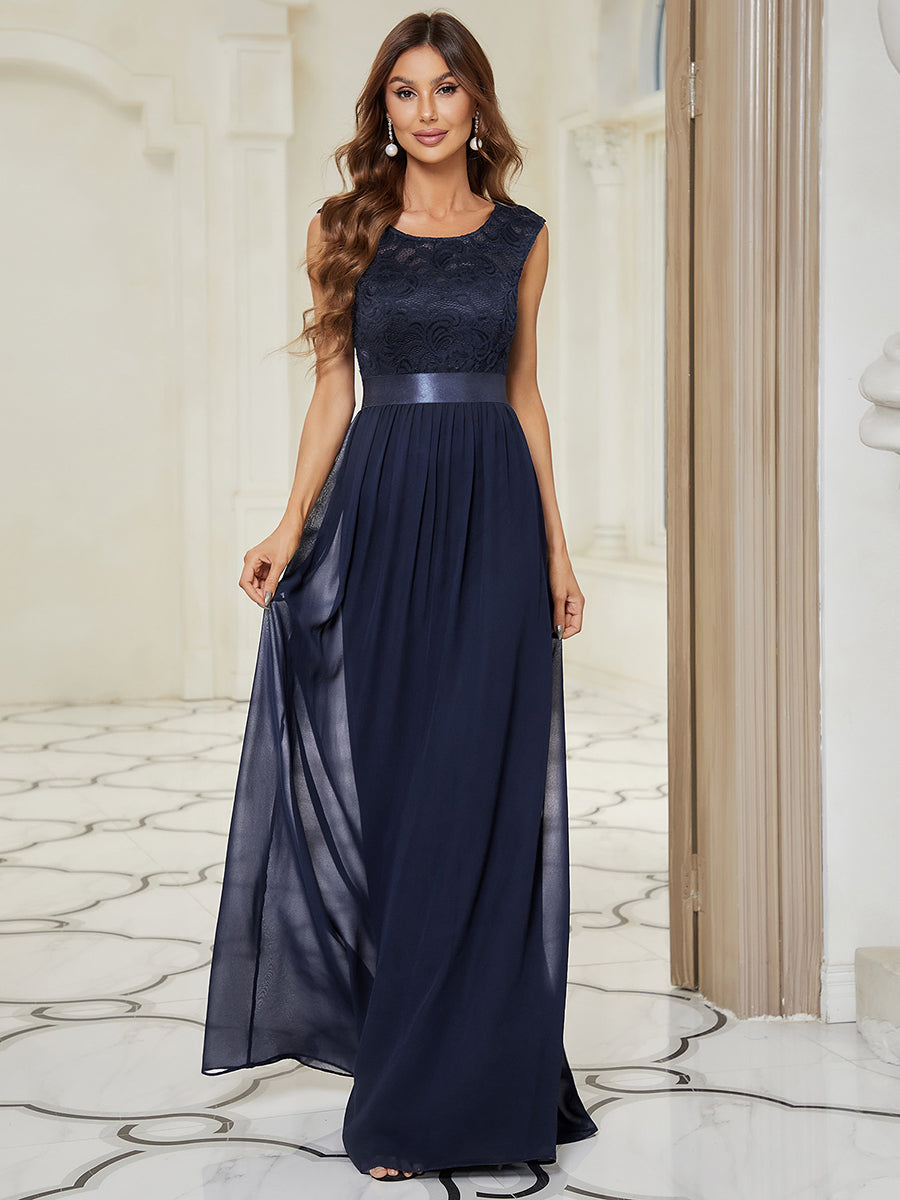 Taille personnalisée robe de demoiselle d'honneur classique à col rond et dos en dentelle #couleur_Rose Taille personnalisée robe de demoiselle d'honneur classique à col rond et dos en dentelle