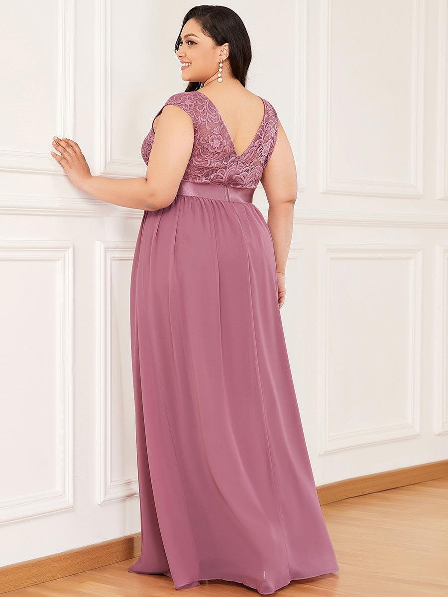 Robe Demoiselle d'Honneur Grande Taille avec Dos en V et Dentelle #Couleur_Orchidee