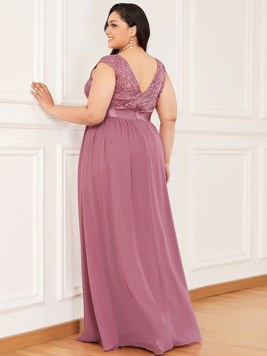 Taille personnalisée robe de demoiselle d'honneur classique à col rond et dos en dentelle #couleur_Rose Taille personnalisée robe de demoiselle d'honneur classique à col rond et dos en dentelle