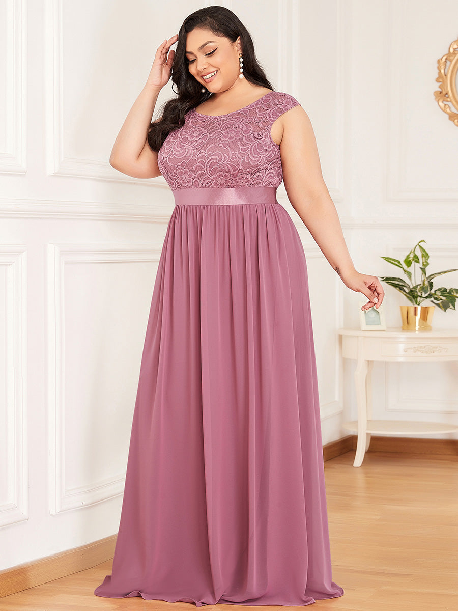 Taille personnalisée robe de demoiselle d'honneur classique à col rond et dos en dentelle #couleur_Rose Taille personnalisée robe de demoiselle d'honneur classique à col rond et dos en dentelle