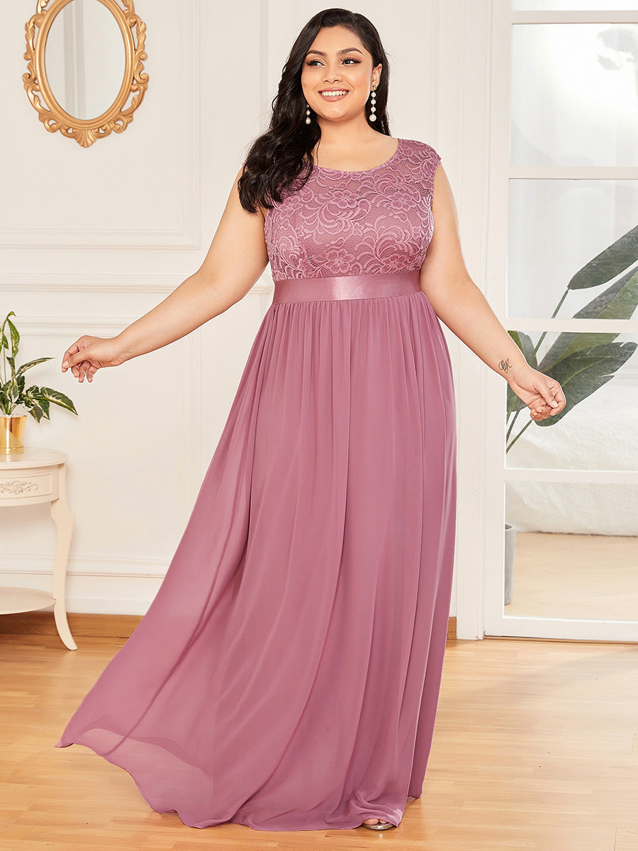 Taille personnalisée robe de demoiselle d'honneur classique à col rond et dos en dentelle #couleur_Rose Taille personnalisée robe de demoiselle d'honneur classique à col rond et dos en dentelle