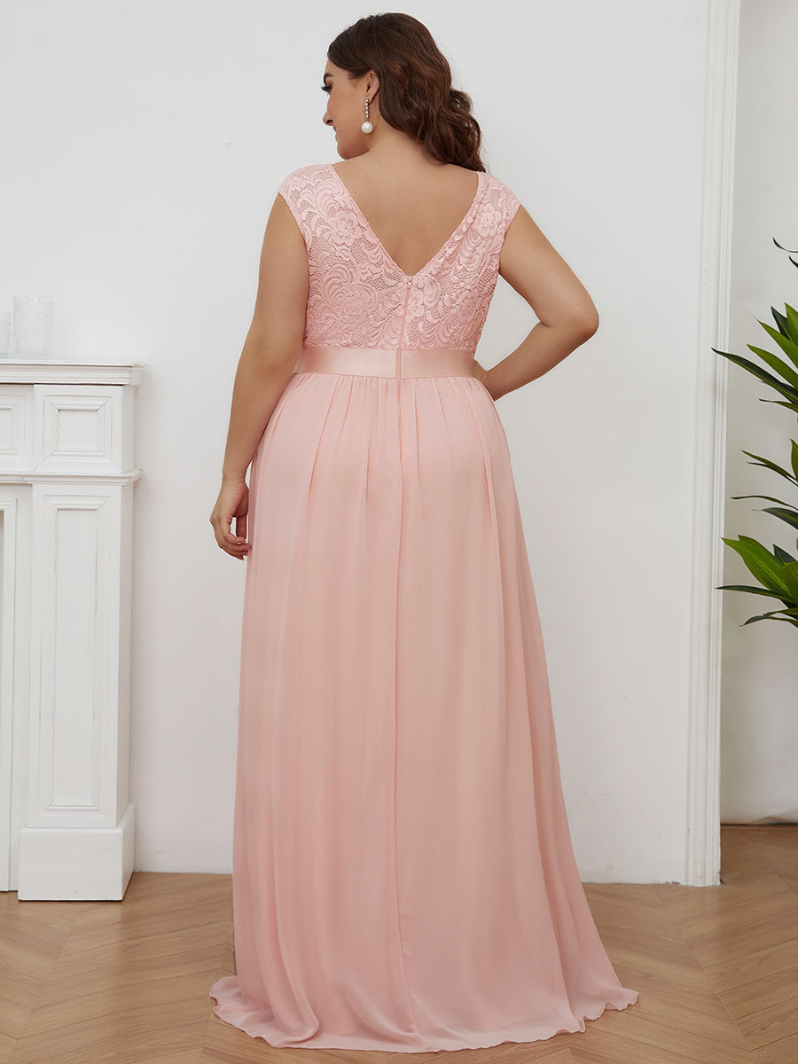 Taille personnalisée robe de demoiselle d'honneur classique à col rond et dos en dentelle #couleur_Rose Taille personnalisée robe de demoiselle d'honneur classique à col rond et dos en dentelle