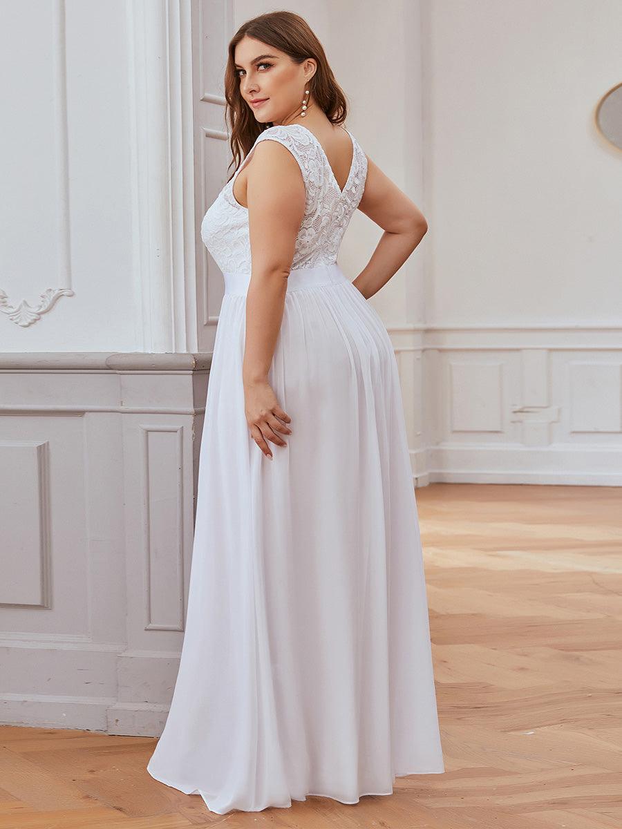 Robe Demoiselle d'Honneur Grande Taille avec Dos en V et Dentelle #Couleur_Blanc