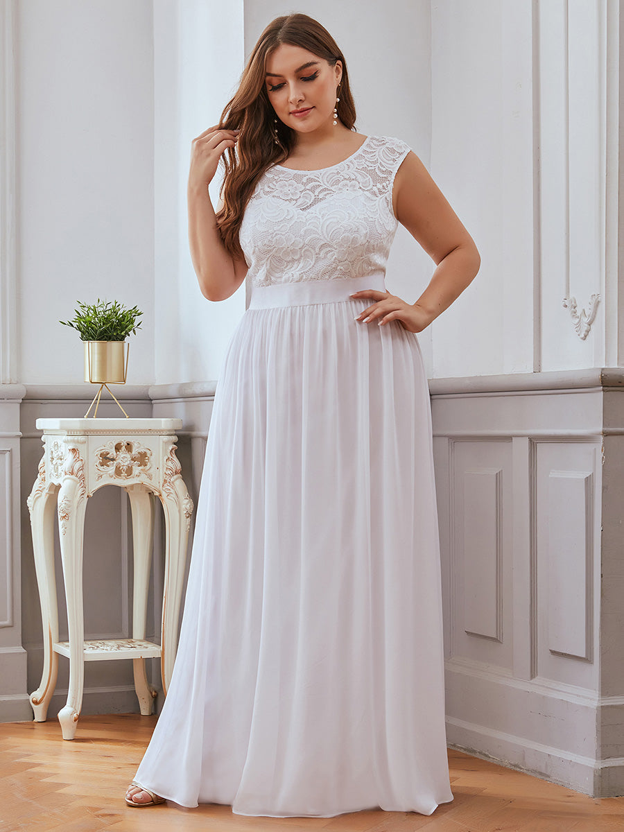 Taille personnalisée robe de demoiselle d'honneur classique à col rond et dos en dentelle #couleur_Rose Taille personnalisée robe de demoiselle d'honneur classique à col rond et dos en dentelle