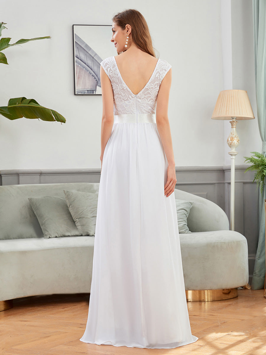 Taille personnalisée robe de demoiselle d'honneur classique à col rond et dos en dentelle #couleur_Rose Taille personnalisée robe de demoiselle d'honneur classique à col rond et dos en dentelle