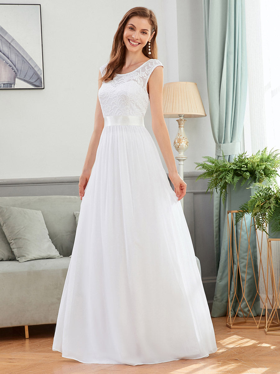 Taille personnalisée robe de demoiselle d'honneur classique à col rond et dos en dentelle #couleur_Rose Taille personnalisée robe de demoiselle d'honneur classique à col rond et dos en dentelle