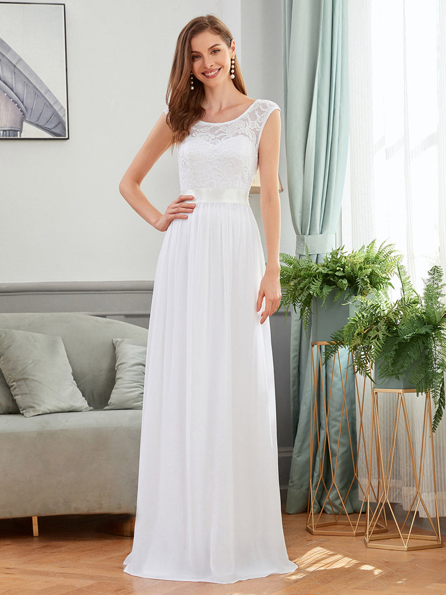 Taille personnalisée robe de demoiselle d'honneur classique à col rond et dos en dentelle #couleur_Rose Taille personnalisée robe de demoiselle d'honneur classique à col rond et dos en dentelle
