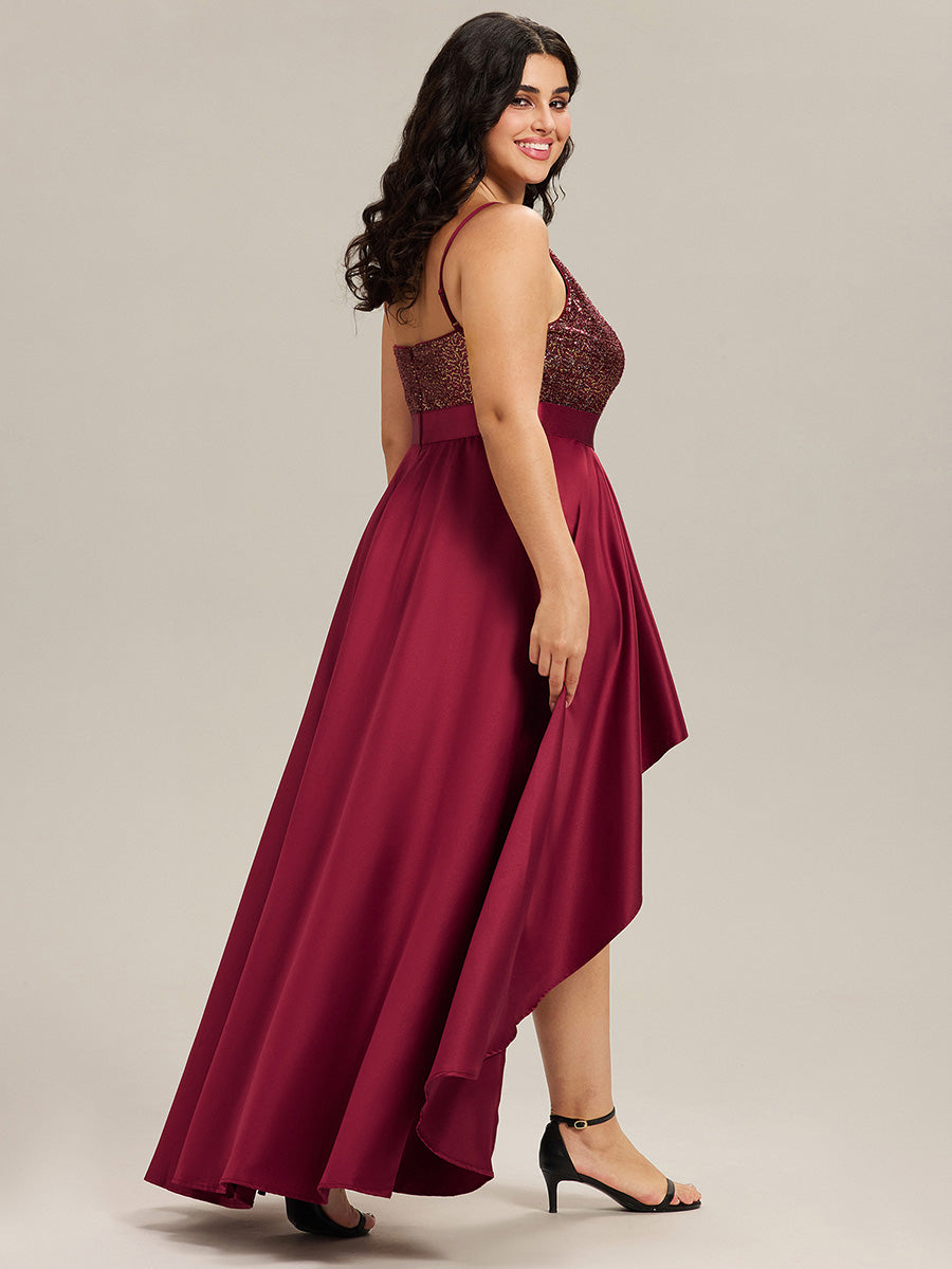 Robe de Bal Grande Taille Scintillante Sexy avec Dos Nu et Ourlet Irrégulier #Couleur_Bordeaux
