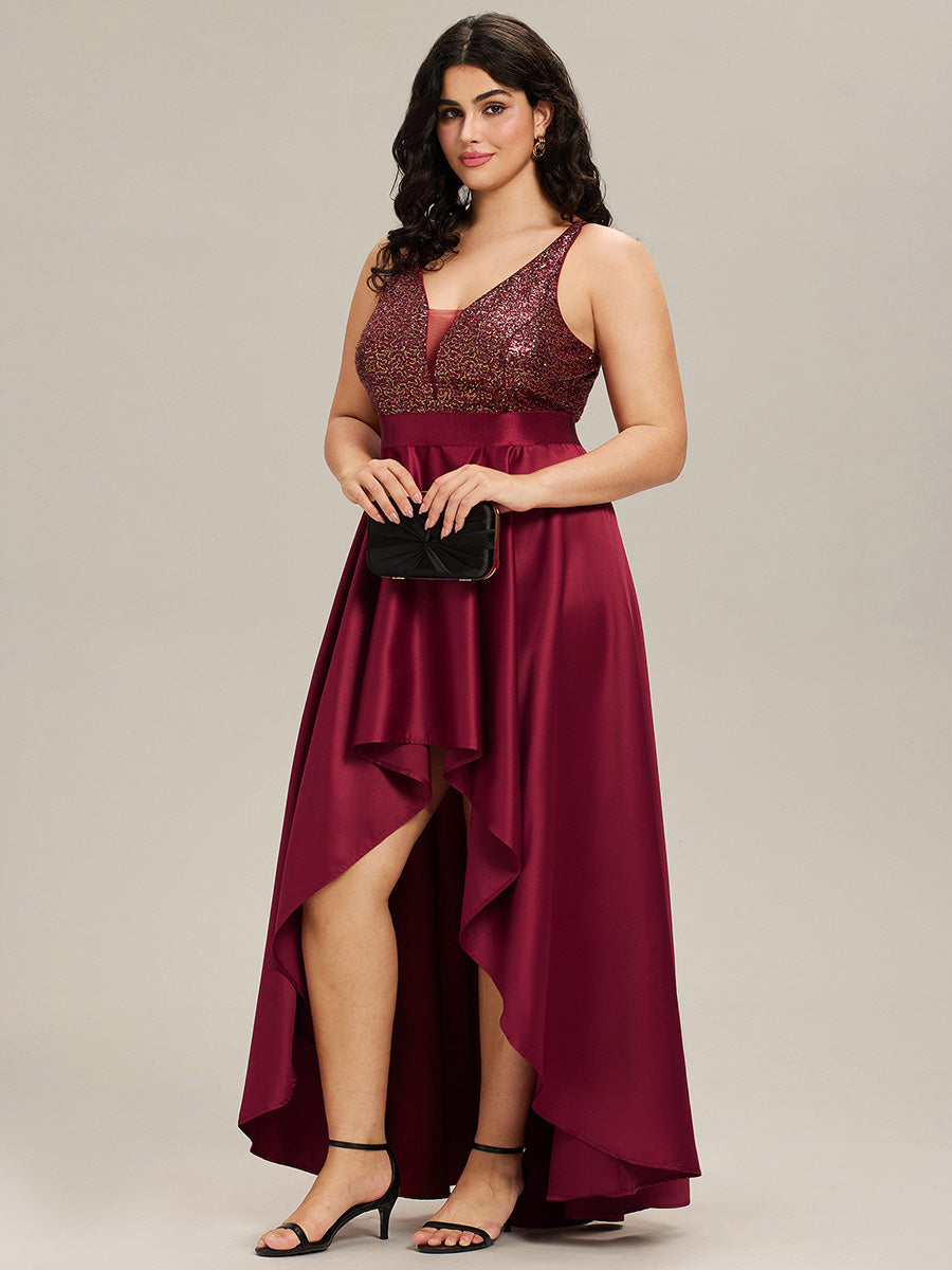 Robe de Bal Grande Taille Scintillante Sexy avec Dos Nu et Ourlet Irrégulier #Couleur_Bordeaux