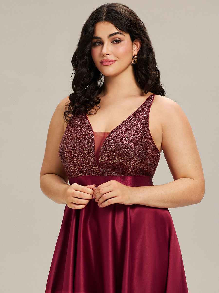 Robe de Bal Grande Taille Scintillante Sexy avec Dos Nu et Ourlet Irrégulier #Couleur_Bordeaux
